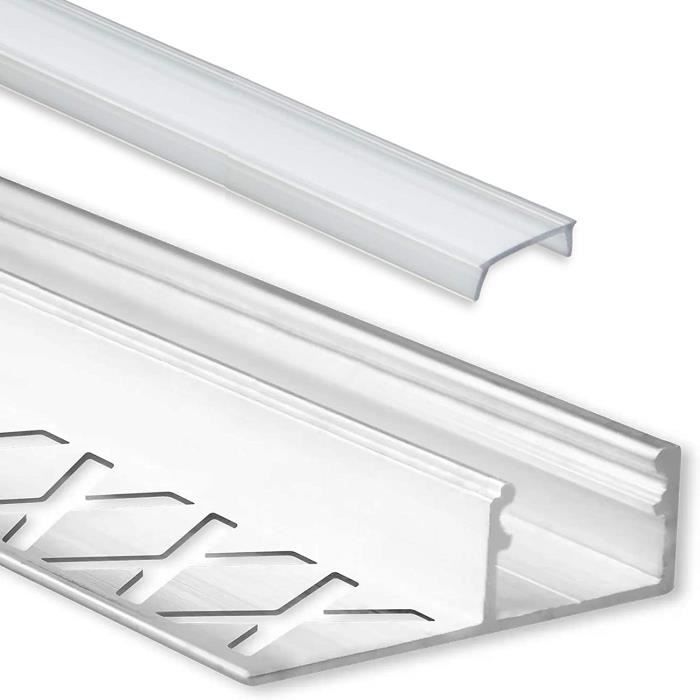 Rail Led Encastrable Profilé Aluminium 2m Pour Ruban LED Couvercle Opaque Blanc Profilé Led Encastrable