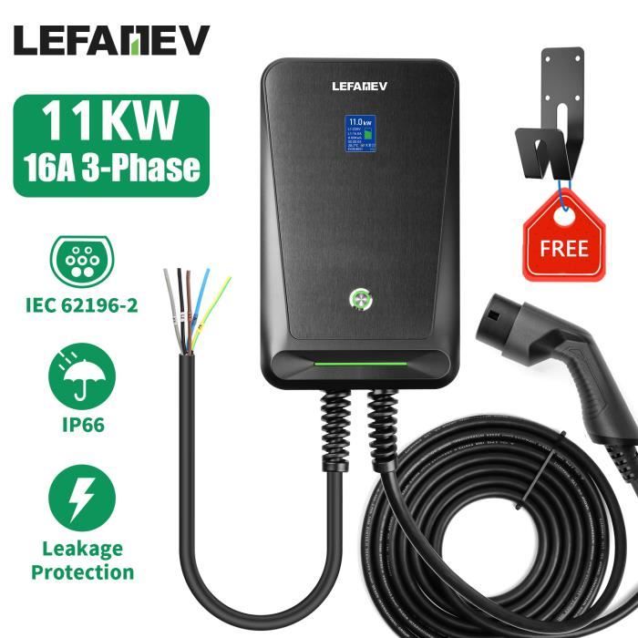 LEFANEV 11kw 16A Thriphasé Chargeur VÉ WallBox Borne de Recharge avec Type 2 Câble Charge rapide 6 mètres