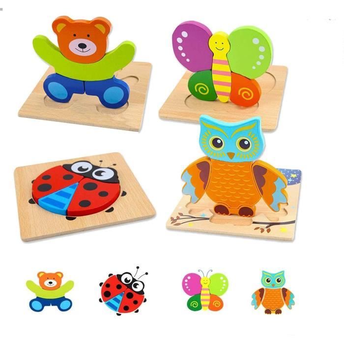 Puzzle En Bois éducatif 6 Modèles - Animaux, Lettres, Chiffres - Enfant 2 à 4 Ans - Montessori