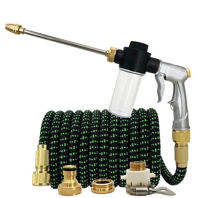 Tuyau D'arrosage Flexible Extensible Axingqiwu 20 M - Pistolet 7 Modes - Spirale Rétractable - Matériau ABS Renforcé - Couleur Verte