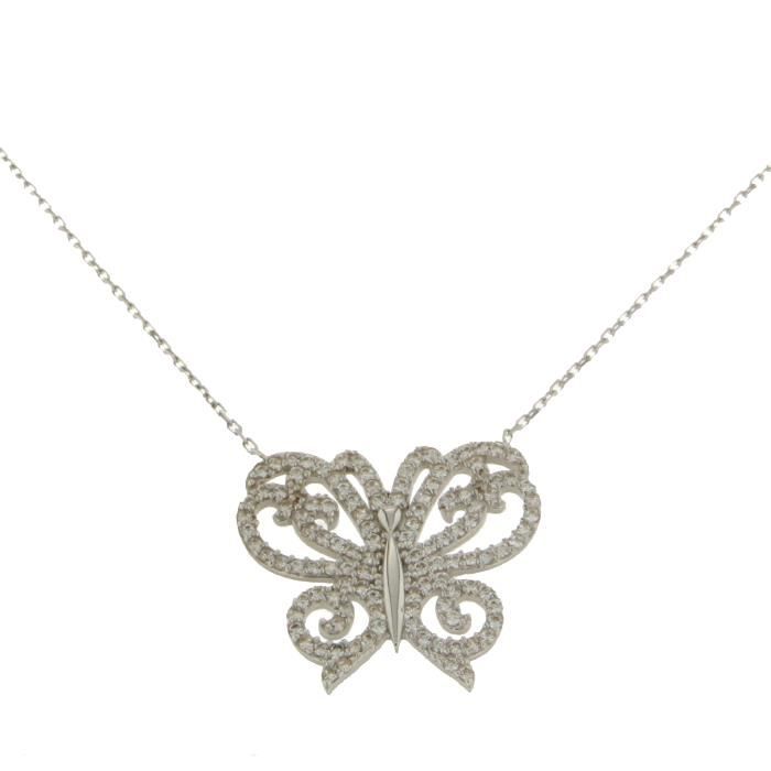 Collier Papillon En Or Blanc 750 (18 Carats) Avec Diamants - Neuf Avec étiquettes