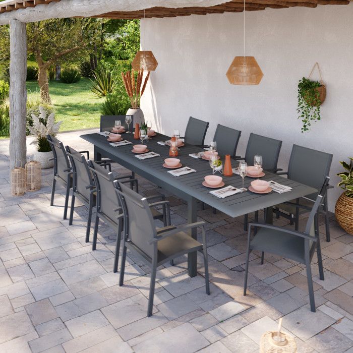 Table De Jardin Extensible Aluminium 220 320cm 10 Fauteuils