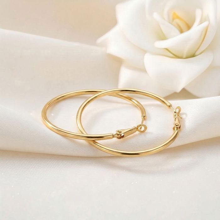Boucles dOreilles - Créoles - Intemporelles - 40 mm - Jonc - Lisse - Plaqué Or Jaune 750/1000 - Femme