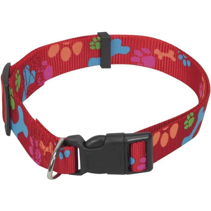 Meilleurs prix pour CHAPUIS SELLERIE Collier réglable pour chien - Sangle nylon motif pattes rouge - l15 mm - L30-45 cm - S