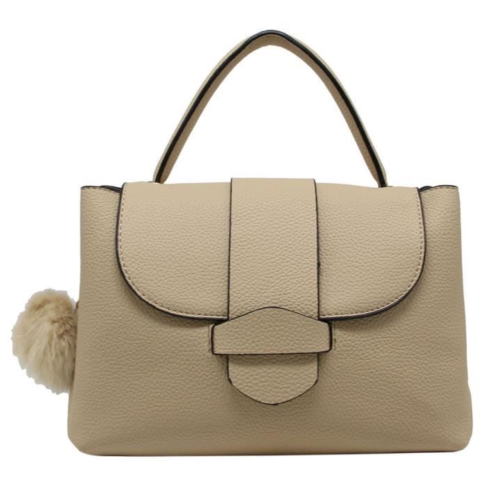 Plusieurs Compartiments Poches CRAZYCHIC Marron Camel Cabas Fourre-Tout Cuir PU Porté Epaule Bandoulière Sac à Main Femme Foulard Boule Pompon Fourrure Sac Ville Elégant Dame Fille Mode 