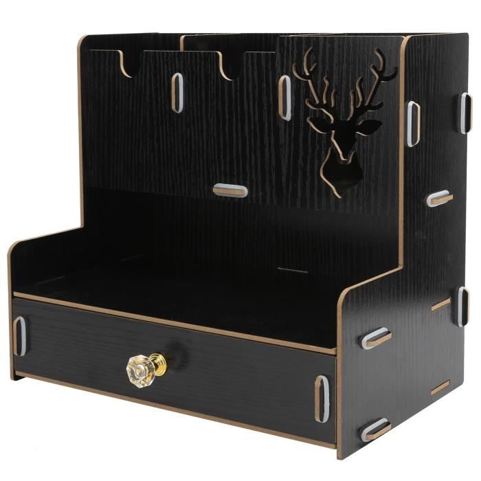 HURRISE Tagère De Bureau (noir) Organisateur De Bureau En Bois Porte-stylo Support De Stockage