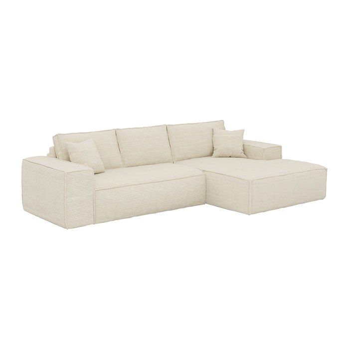 Canapé dangle droit convertible express en velours côtelé beige - Couchage 140 cm - Matelas 13 cm avec mémoire de forme - AMELIA