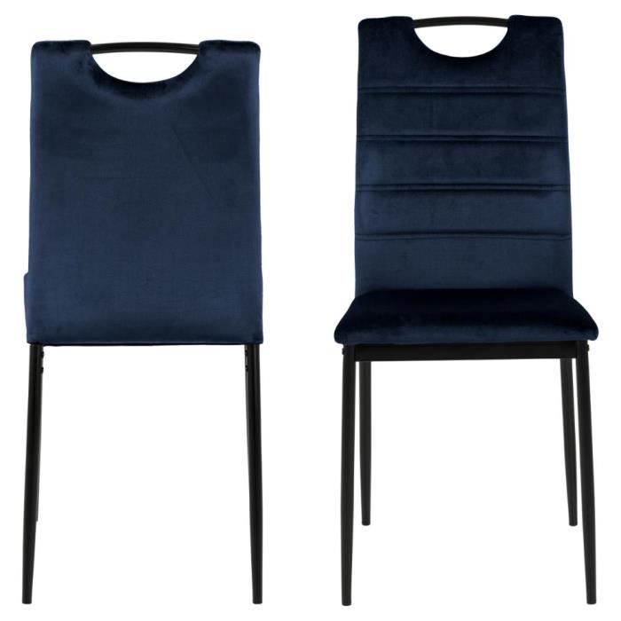 chaises de salle à manger - emob - lot de 4 - bleu foncé - pieds en métal noir