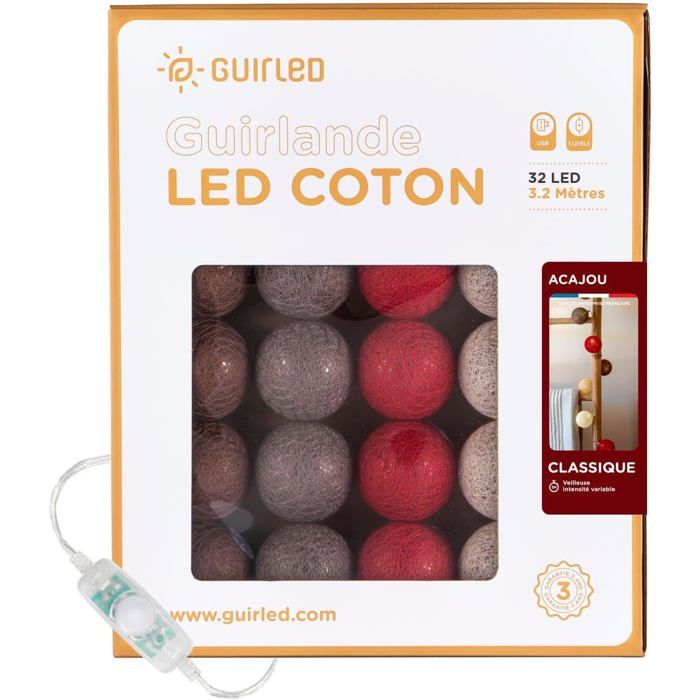 Guirlande Lumineuse Boules Coton Led Usb Veilleuse Bebe 2h 3 Intensites 32 Boules 3 2m Acajou Cdiscount Maison