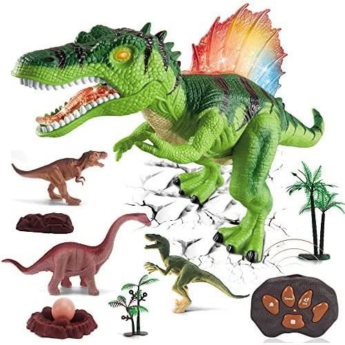 Dinosaure T-Rex Télécommandé 2,4 GHz - Marche, Rugit, Crache De L'eau, Lumières - Jouet Interactif Pour Enfants 3-6 Ans - Taille 36 Cm - Bleu