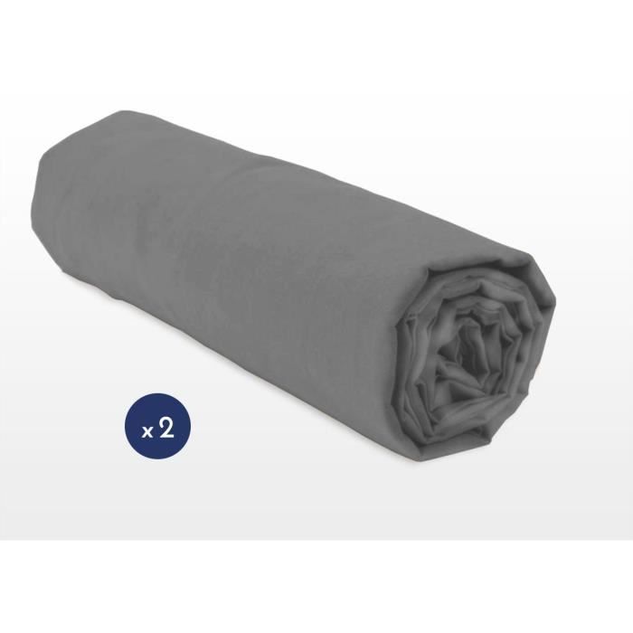 Lot de 2 Draps Housse - HOME LINGE PASSION - Gris Foncé - 100% Coton - 140x190 cm - Bonnet 25 cm Lot de 2 Draps Housse - HOME LINGE PASSION - Gris Foncé - 100% Coton - 140x190 cm - Bonnet 25 cm