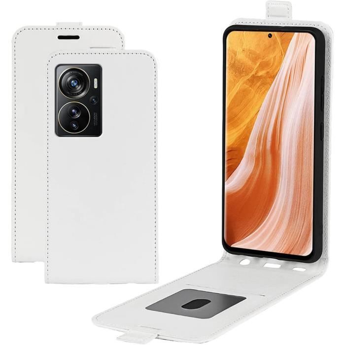 Coque ZTE Axon 40 Pro 6 67 Pouces PU Cuir Magnétique Conventure en Cuir Up Down Design Fonction Stent Flip Cuir Blanc E