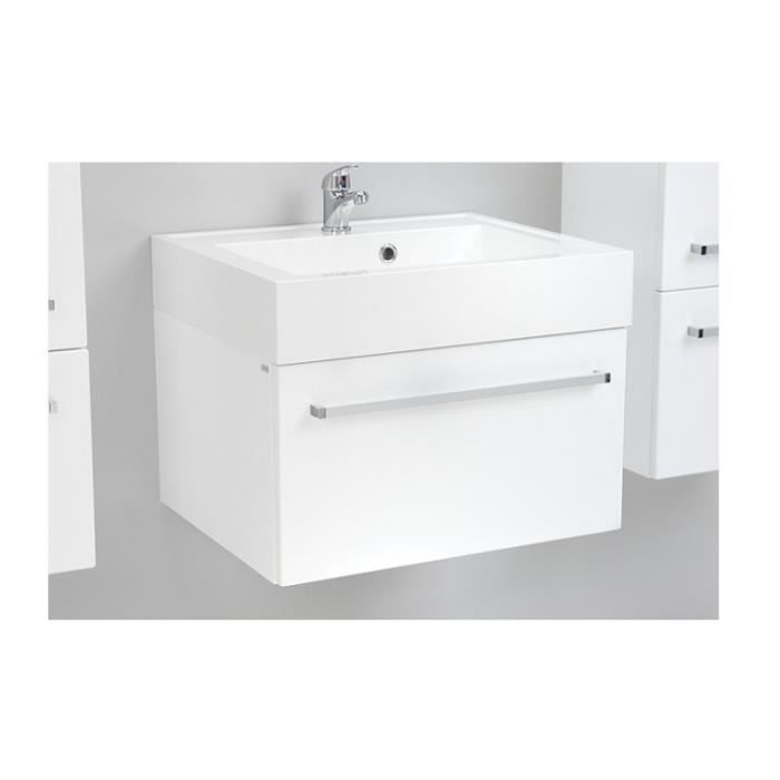 Meuble Bas Et Vasque 60 Cm Blanc Laque Achat Vente Meuble