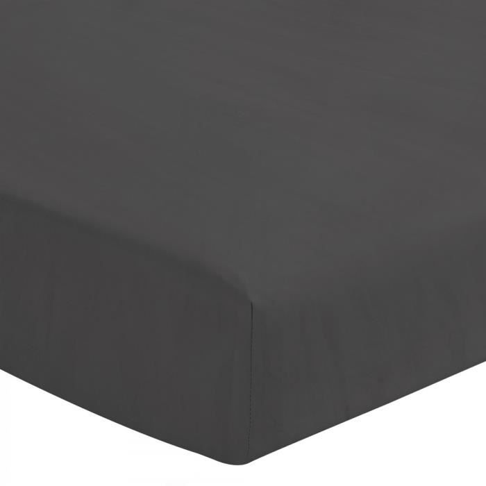 Drap housse uni 100% coton - Bonnet 25cm - Gris foncé - 140x190 cm