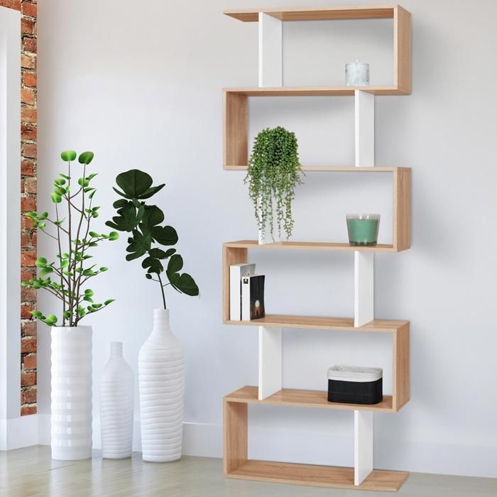 IDMARKET Etagère bibliothèque SOFIA forme S façon hêtre et blanc 189 cm IDMARKET Etagère bibliothèque SOFIA forme S façon hêtre et blanc 189 cm