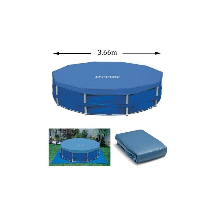 Bâche de protection pour piscine ronde Intex 28031 - Diamètre 3,66m - Rabat 25cm - PVC - Bleu