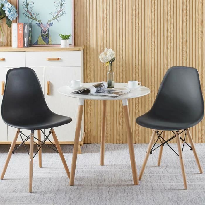 chaises scandinaves noires jeobest® - lot de 2 - confortables et légères - coussinets en caoutchouc