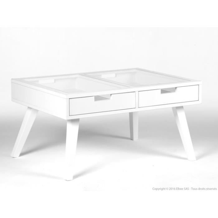 Table Basse Rectangulaire Bois Plateau Verre 2 Tiroirs L80cm Johan