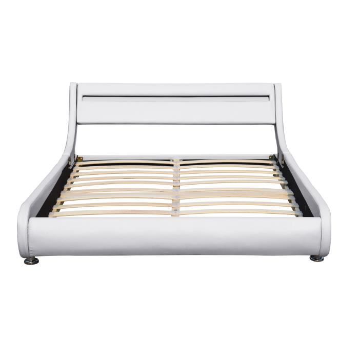 Lit - KING OF DREAMS - 160x200 cm - Tête de Lit LED - MDF - Blanc