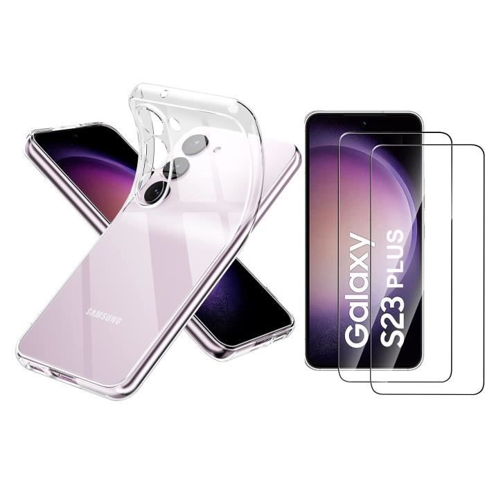 Coque Silicone Transparente + 2 Verres Trempes Pour Samsung Galaxy S23 Plus 5G Little Boutik® Protection Antichoc