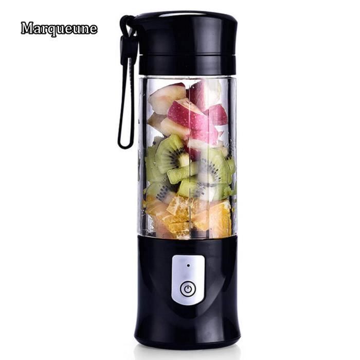 Blender Portable USB 500ml - 6 Lames Inox - Batterie 2400mAh - Sans BPA - Parfait Pour Smoothies, Glaces - Avec Couvercle Voyage