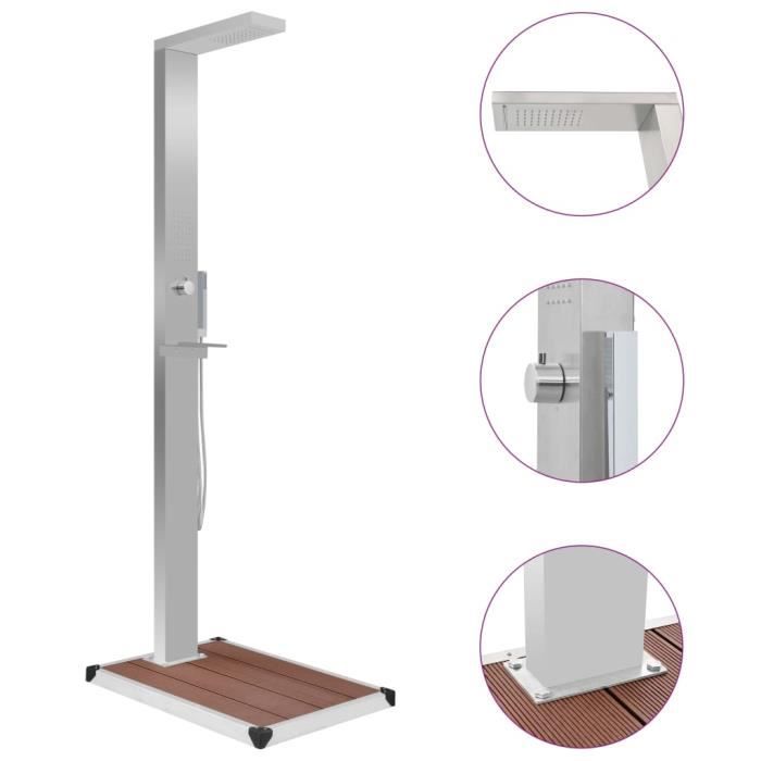 Douche De Jardin Elbe En Acier Inoxydable 304 - 3 Fonctions : Pluie, Main Et Pieds - Sans Plaque De Base WPC