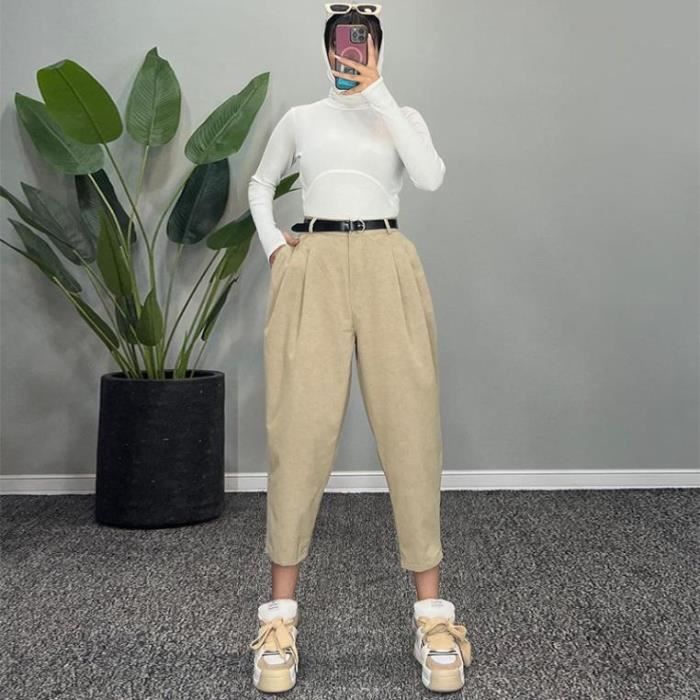 Pantalon, taille haute, jambe large, taille partiellement élastique