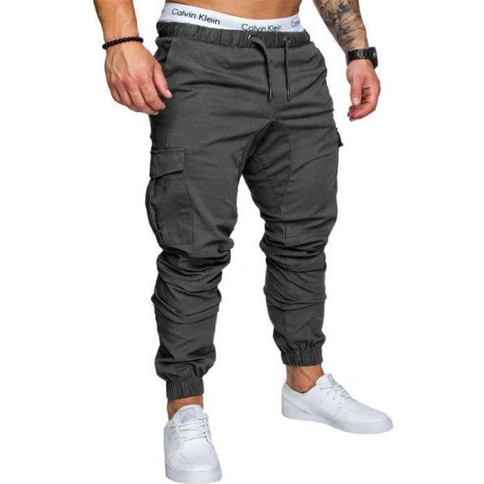 Pantalon homme décontractés pour hommes pantalons de couleur unie  multi-poches pantalons pour hommes Gris fonce - Cdiscount Prêt-à-Porter