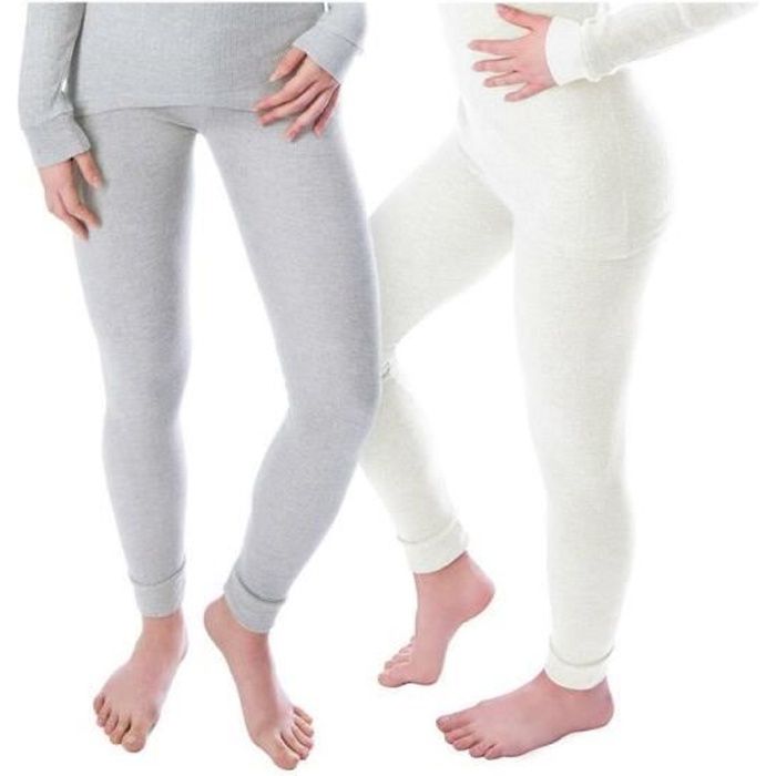 Lot de 2 Pantalon Thermique - Femme - Doublure Polaire - Long sous-Vêtement  - Leggings - Creme-Gris - L Gris/beige - Cdiscount Prêt-à-Porter