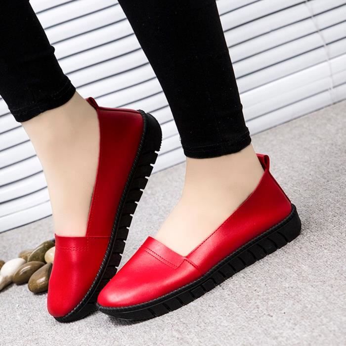 OS Loisirs Femmes Lazy Slip On Round Toe Shoes Flat Single Shoes Peas Boat Shoes rouge Rouge Cdiscount