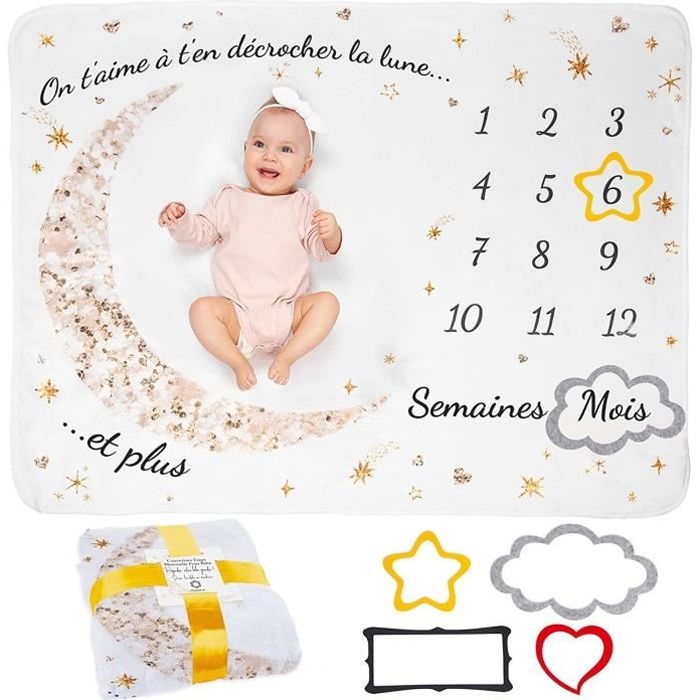 Couverture Etape Bebe En Francais Tapis Mois Bebe Garcon Ou Fille Unisexe Lune Etoiles Tapis Photo Bebe Doux Confortable 150 130cm Cdiscount Puericulture Eveil Bebe