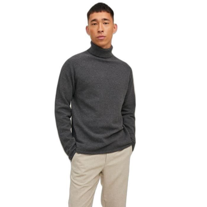Pull en maille col roule Jack Jones Hill dark grey melange L Dark grey melange Cdiscount Pret a Porter