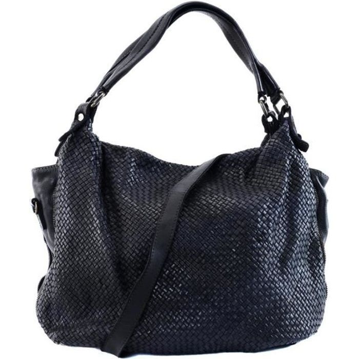 Sac cuir tressé noir femme sales