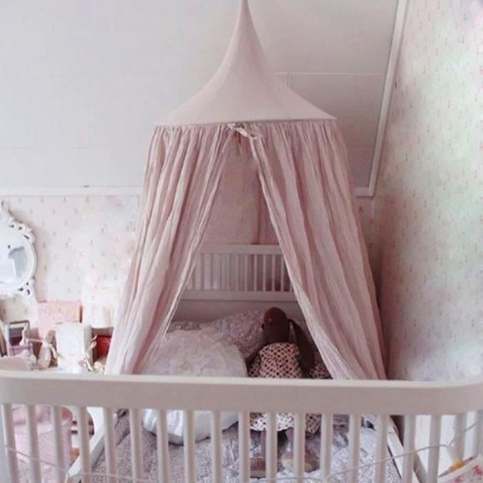 Ciel De Lit Rond En Coton Pour Chambre Enfant - Moustiquaire Baldaquin Blanc, Hauteur 240cm