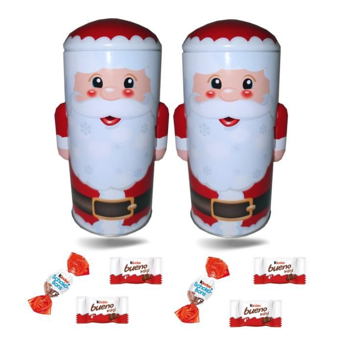 2 Pères Noël garnis de 20 chocolats KINDER Schokobons et Mini