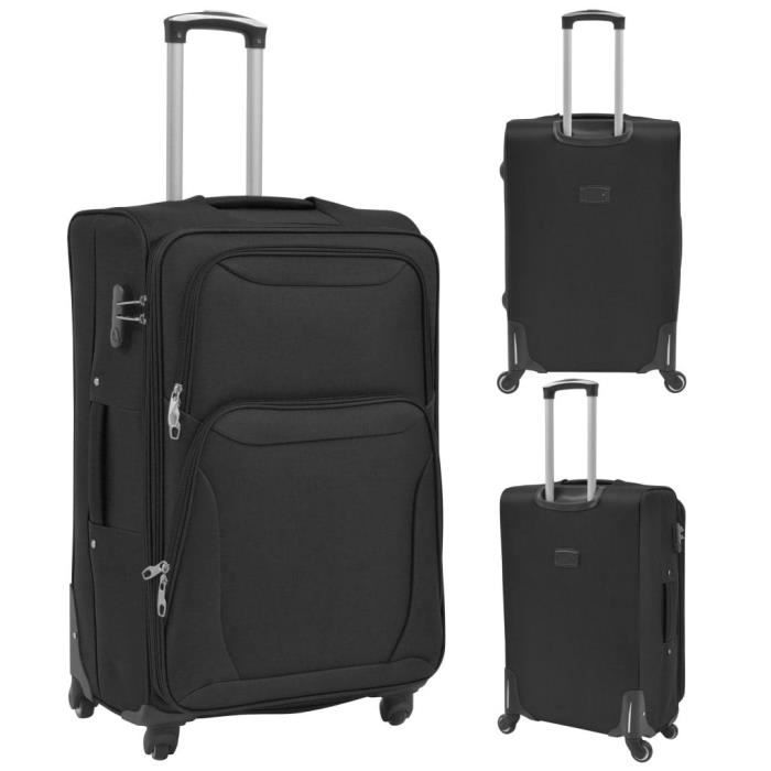 LEX Ensemble de valises souples 3 pcs - Qqmora - Moderne - Noir - Tissu Oxford enrobé de PVC - 45 x 35 x 73 cm