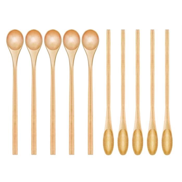 Lot De 8 Cuillères En Bois Longueur 20 Cm - Pour Mélanger Soupes, Cocktails, Café, Pâtisserie - Manche Long, Anti-rayures