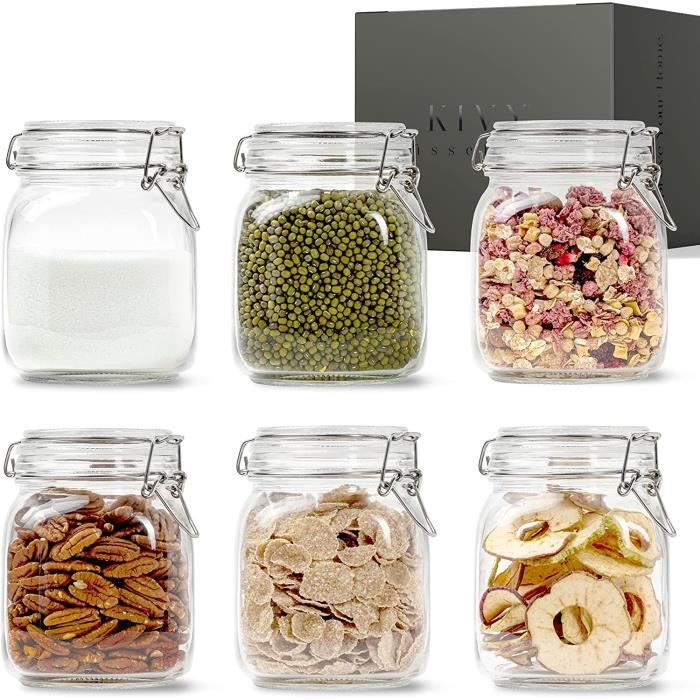 Set De 4 Bocaux En Verre Hermétique 1200ml KIVY - Couvercles Bambou