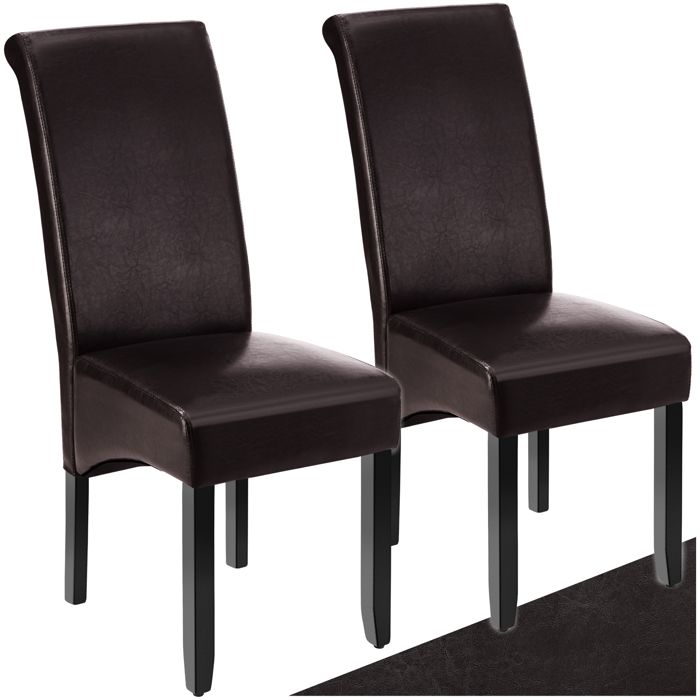 Chaises - TECTAKE - Lot de 2 fauteuils de salle à manger aspect cuir synthétique et ergonomique 44 x 63 x 106 cm - Marron