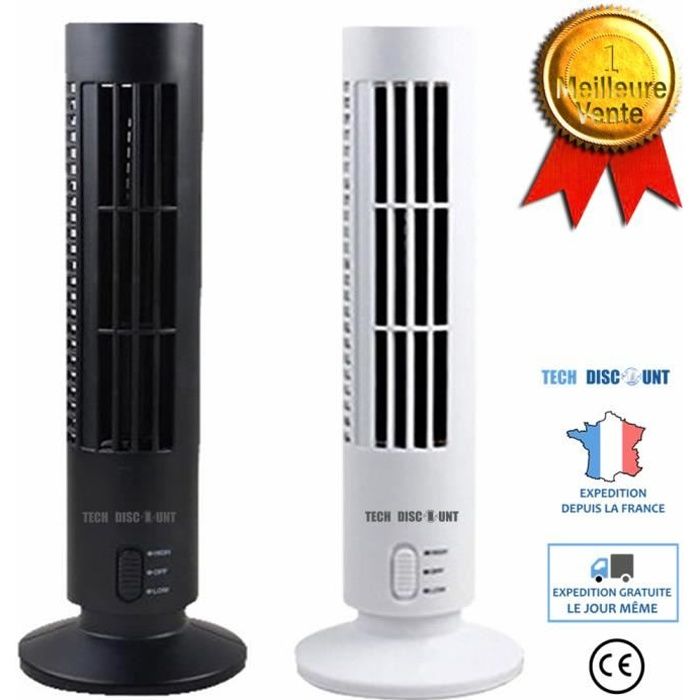 TD® Mini ventilateur colonne USB, Tour De Ventilation blanche ou noire verticale, pour bureau travail détente ordinateur portable