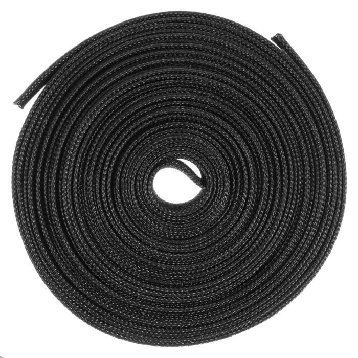 Gaine Tressée Lumonic 10m - Diamètre 15mm (10-20mm) - Polyester Noir - Protection Câbles -55°C à +150°C