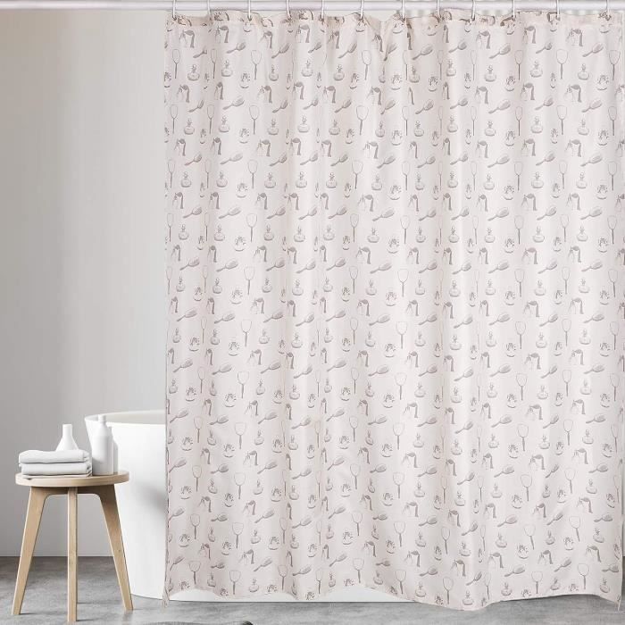 Rideau De Douche En Tissu Polyester Imperméable Et Anti-moisissure - Blanc, 180x200 Cm (1 Panneau), Lavable Machine