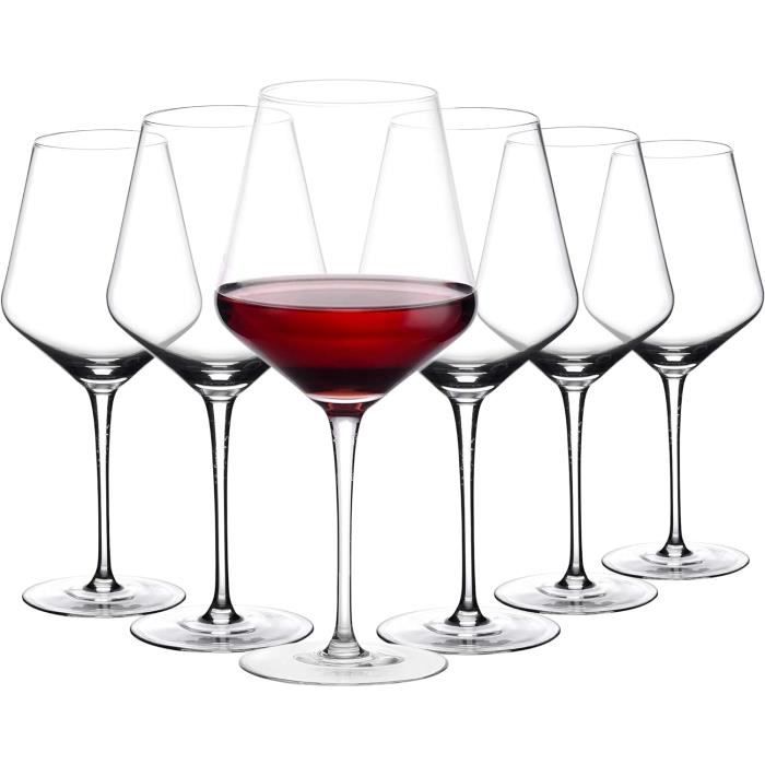 6 verres à pied à vin en verre transparent