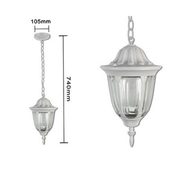 Lanterna Sospesa Da Soffitto E27 - Tenuta Stagna, Stile Retrò, Per Esterno, Con Catena, Bianco - Foto 3