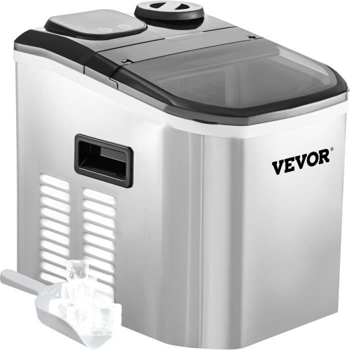 Machine à glaçons - VEVOR - 18 kg/24 h - Argenté - 24 Pcs - Appareil de préparation de glace LED