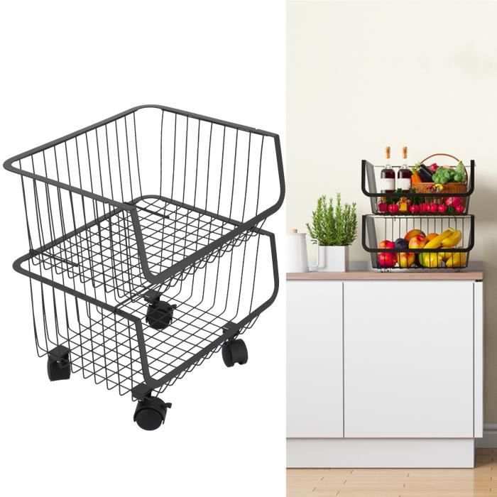 Étagère à Légumes 5 Niveaux Avec Roulettes - 44x27x105 Cm - Acier Carbone - Paniers Empilables Et Amovibles - Noir