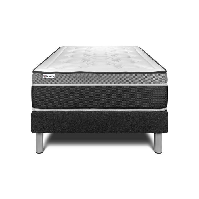 Ensemble Matelas Sommier 120x200 cm - Sommier Noir (en kit) - Vital Care Noir