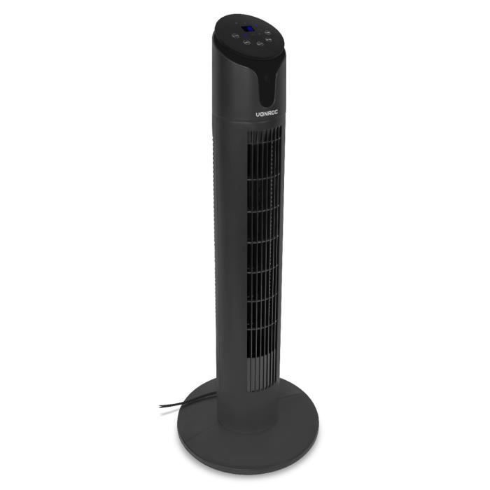 Ventilateur à tour luxueux - 86 cm - télécommande inclue - 3 vitesses - fonction doscillation - minuterie de 15h - noir - Vonroc
