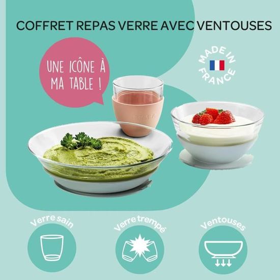 Coffret Repas Enfant BÉABA & Duralex En Verre - Assiette, Bol, Verre Avec Ventouse