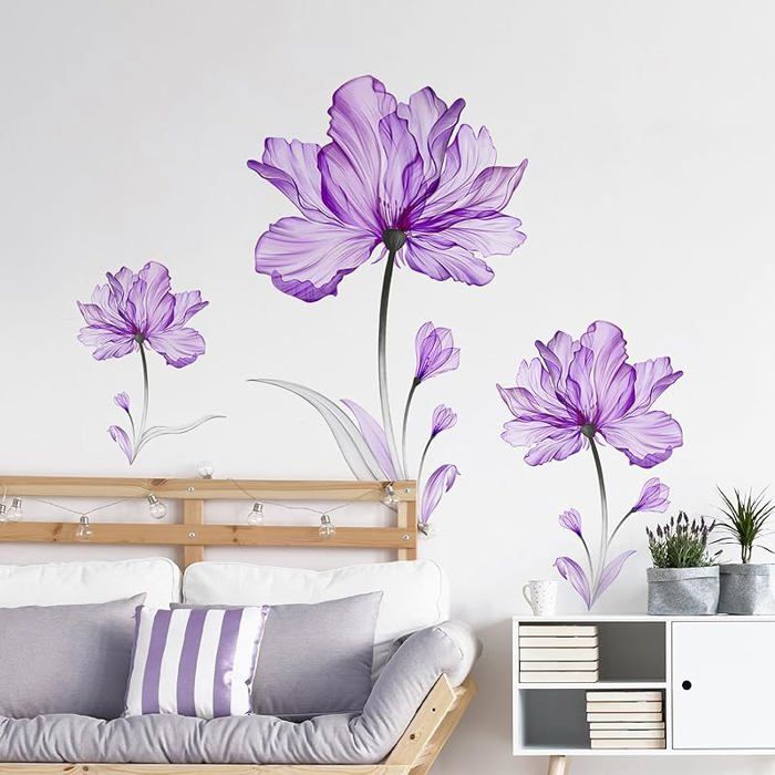 Ufengke Stickers Muraux Fleurs Autocollants Mural Colibri Amovibles Pour Chambre Salon Bureau Décoration Murale